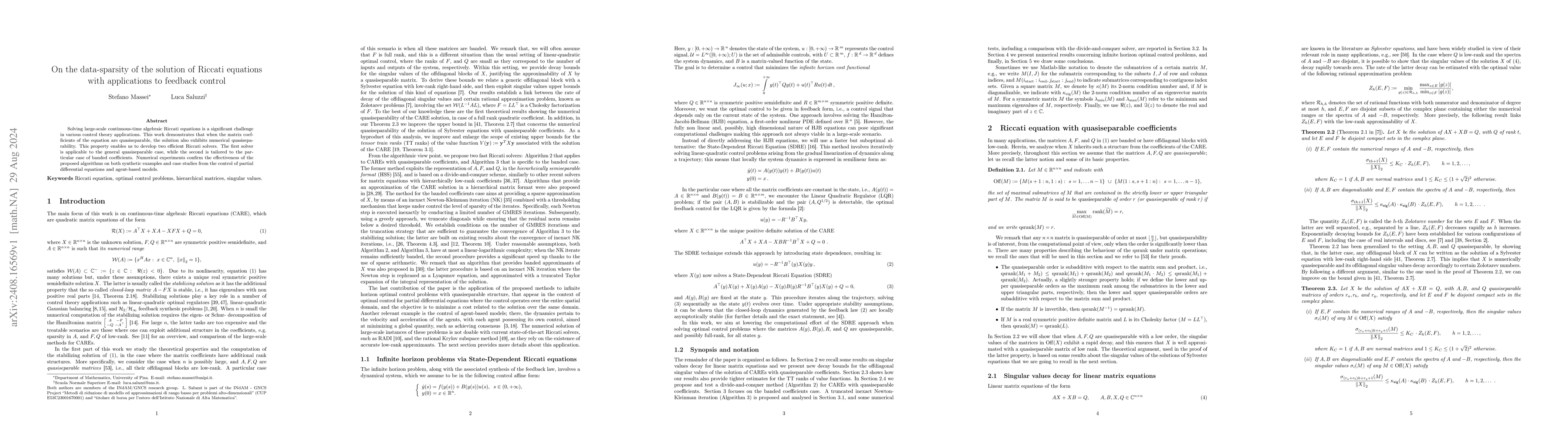 Thumbnail for On the data-sparsity of the solution of Riccati equations with
  applications to feedback control
