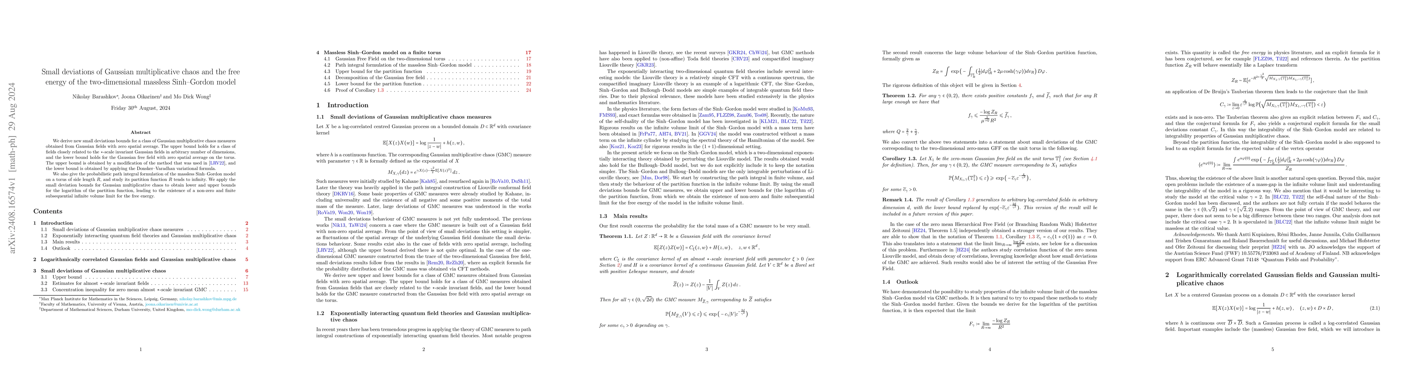 Thumbnail for Small deviations of Gaussian multiplicative chaos and the free energy of
  the two-dimensional massless Sinh--Gordon model