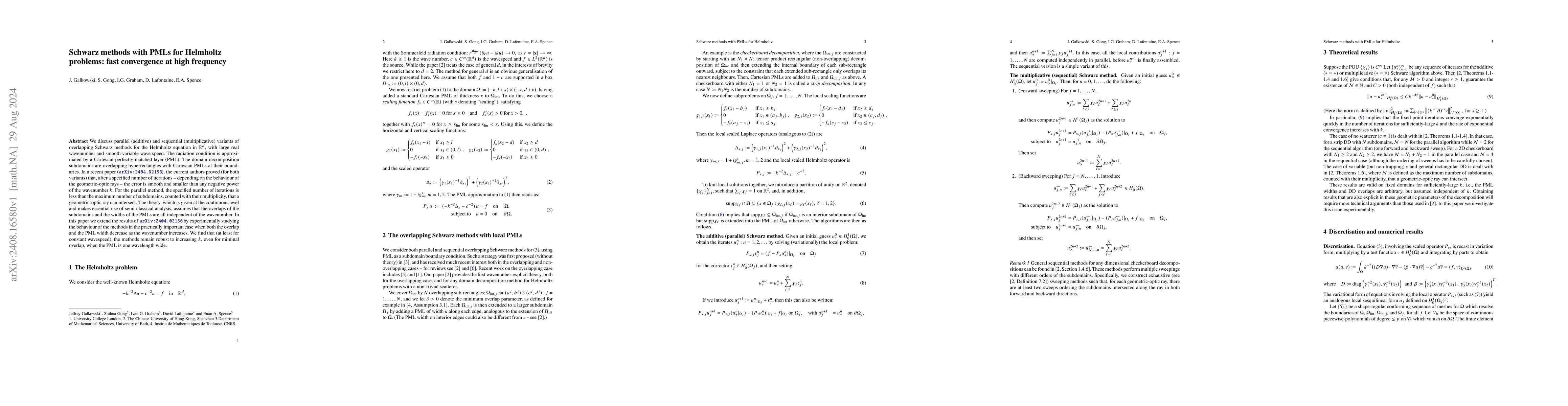 Thumbnail for Schwarz methods with PMLs for Helmholtz problems: fast convergence at
  high frequency