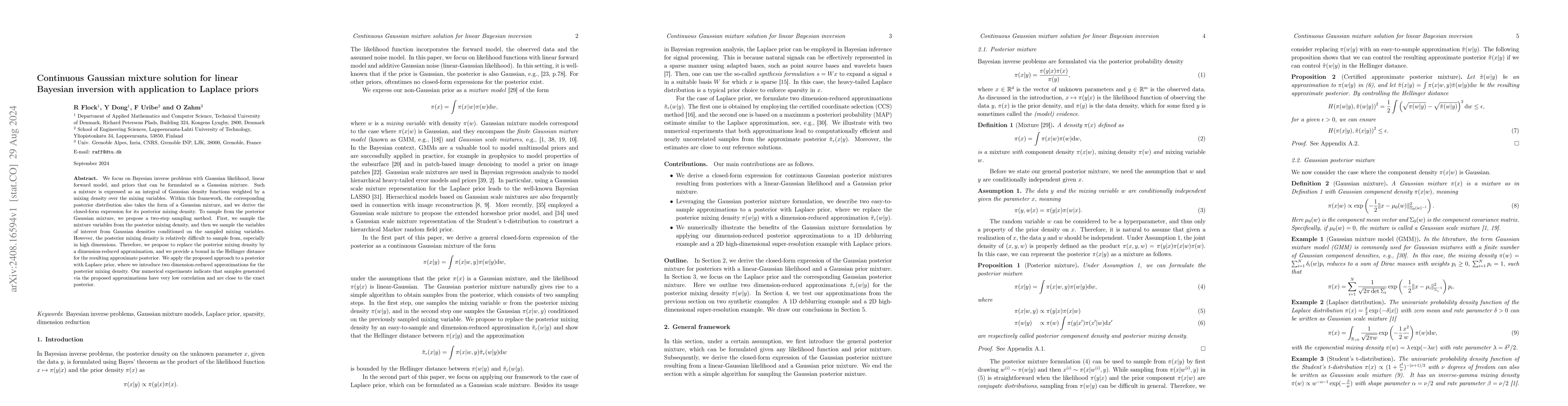 Thumbnail for Continuous Gaussian mixture solution for linear Bayesian inversion with
  application to Laplace priors