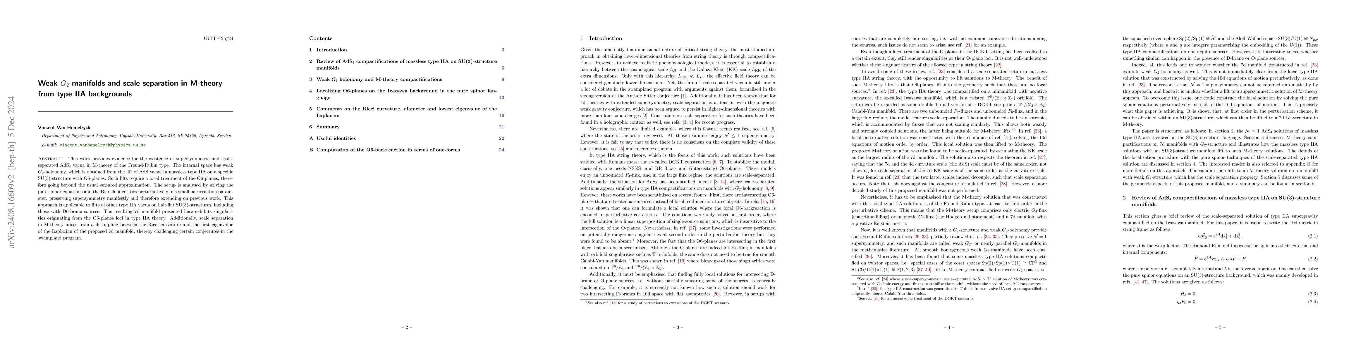 Thumbnail for Weak $G_2$-manifolds and scale separation in M-theory from type IIA
  backgrounds