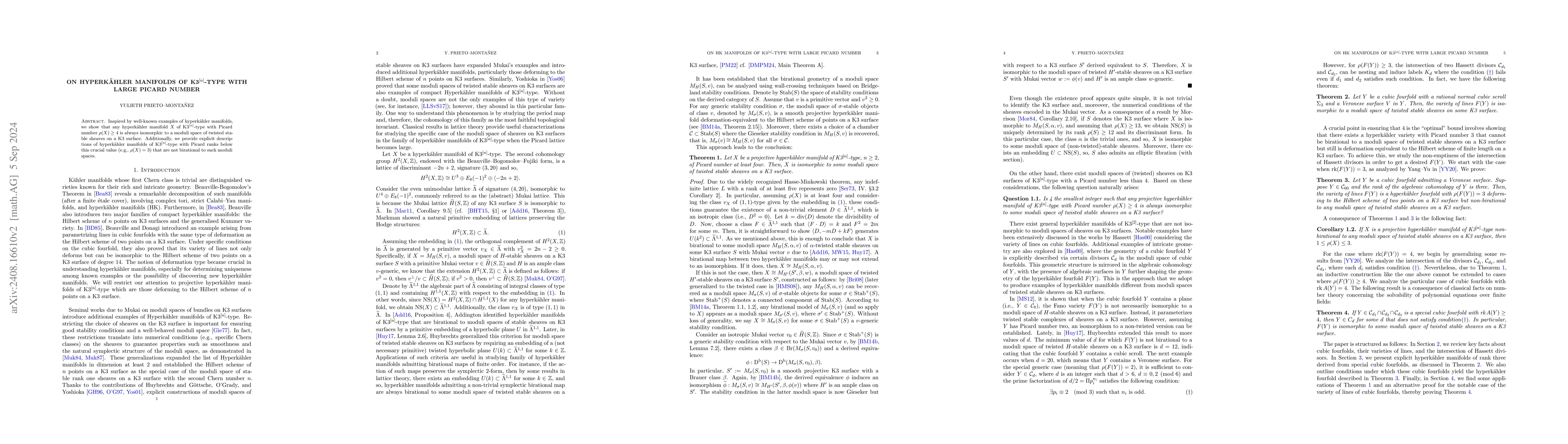 Thumbnail for On HyperkĂ¤hler manifolds of K3$^{[n]}$-type with large Picard number
