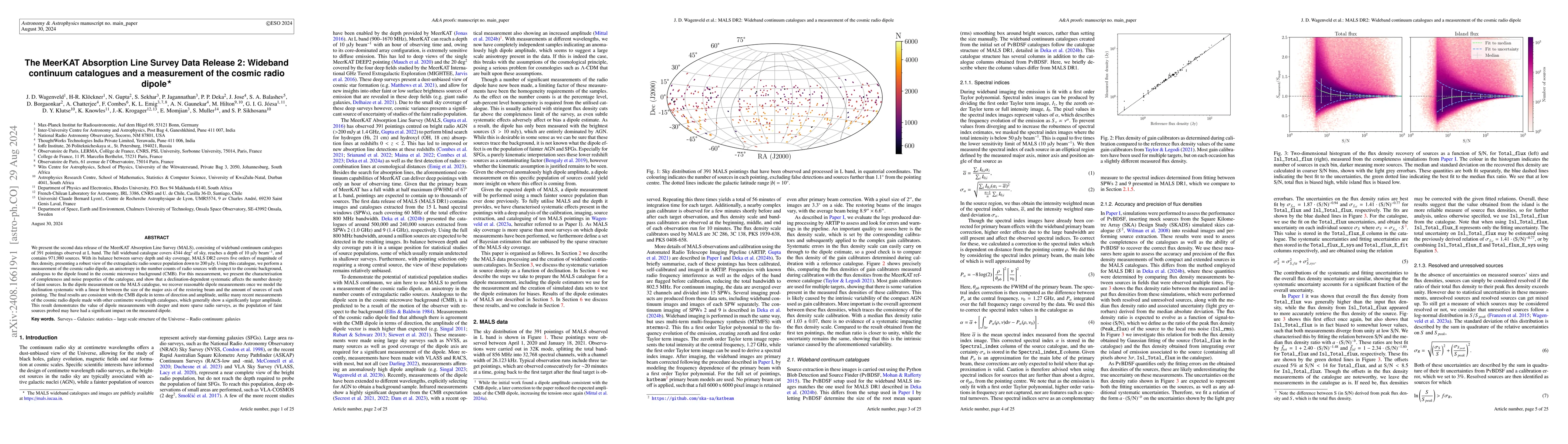 Thumbnail for The MeerKAT Absorption Line Survey Data Release 2: Wideband continuum
  catalogues and a measurement of the cosmic radio dipole
