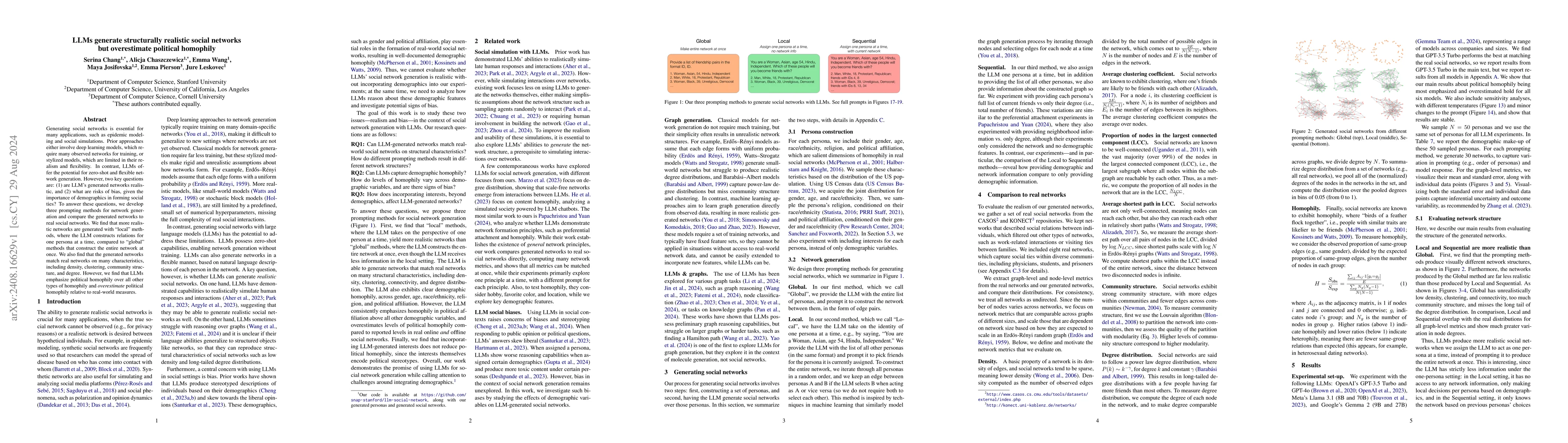 Thumbnail for LLMs generate structurally realistic social networks but overestimate
  political homophily
