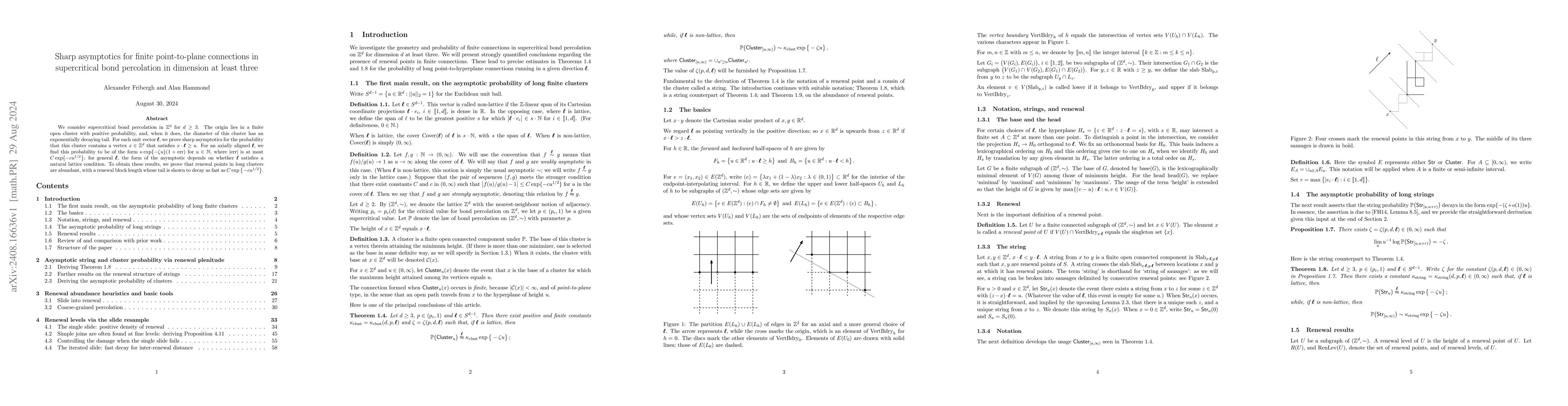 Thumbnail for Sharp asymptotics for finite point-to-plane connections in supercritical
  bond percolation in dimension at least three