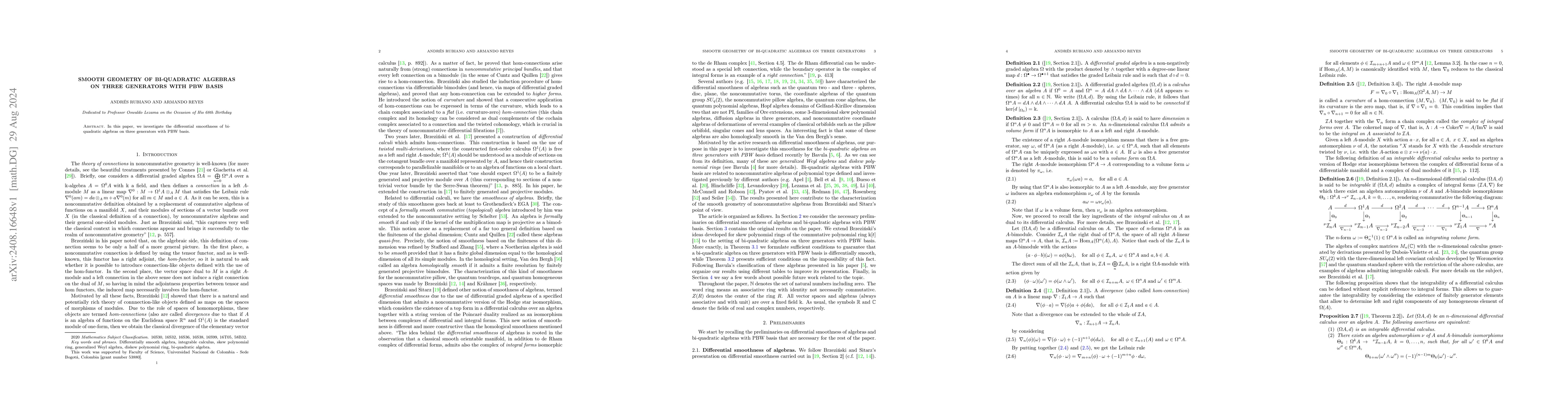 Thumbnail for Smooth geometry of bi-quadratic algebras on three generators with PBW
  basis