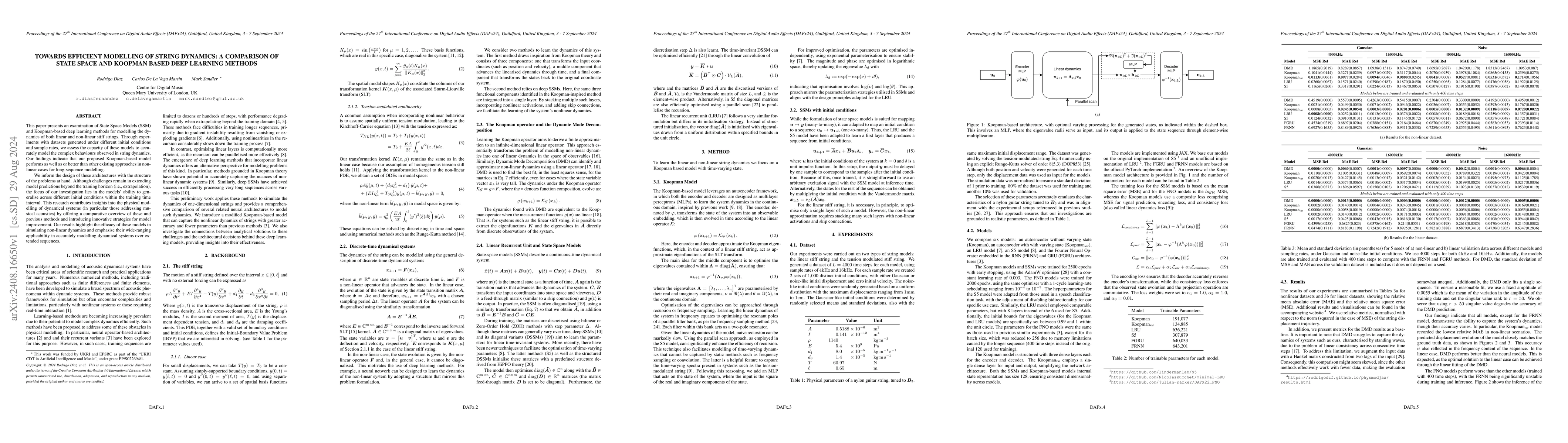 Thumbnail for Towards Efficient Modelling of String Dynamics: A Comparison of State
  Space and Koopman based Deep Learning Methods
