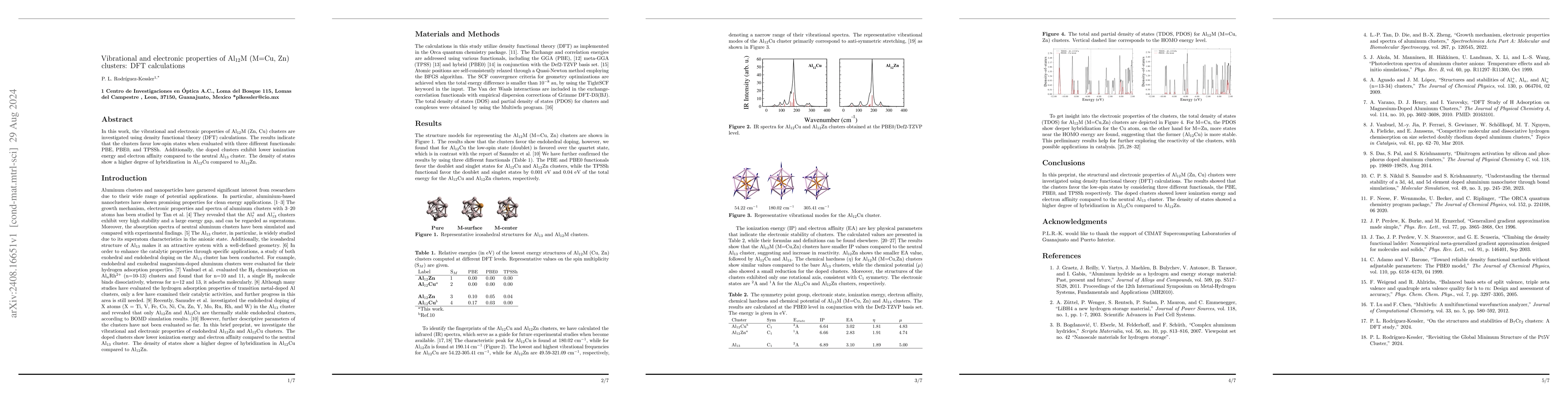 Thumbnail for Vibrational and electronic properties of Al$_{12}$M (M=Cu, Zn) clusters:
  DFT calculations
