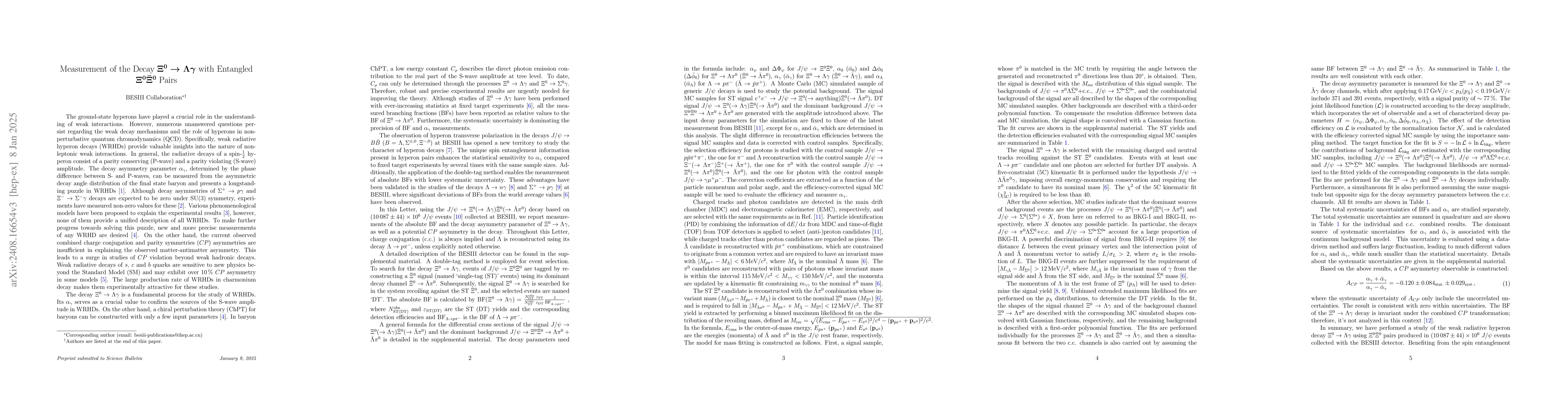 Thumbnail for Measurement of the Decay $Ξ^{0}\toΛγ$ with Entangled
  $Ξ^{0}\barΞ^{0}$ Pairs