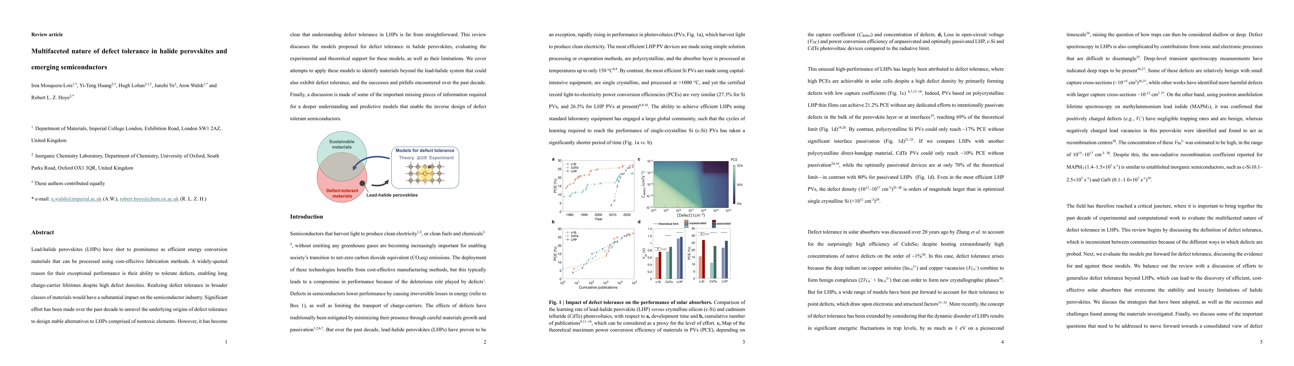 Thumbnail for Multifaceted nature of defect tolerance in halide perovskites and
  emerging semiconductors