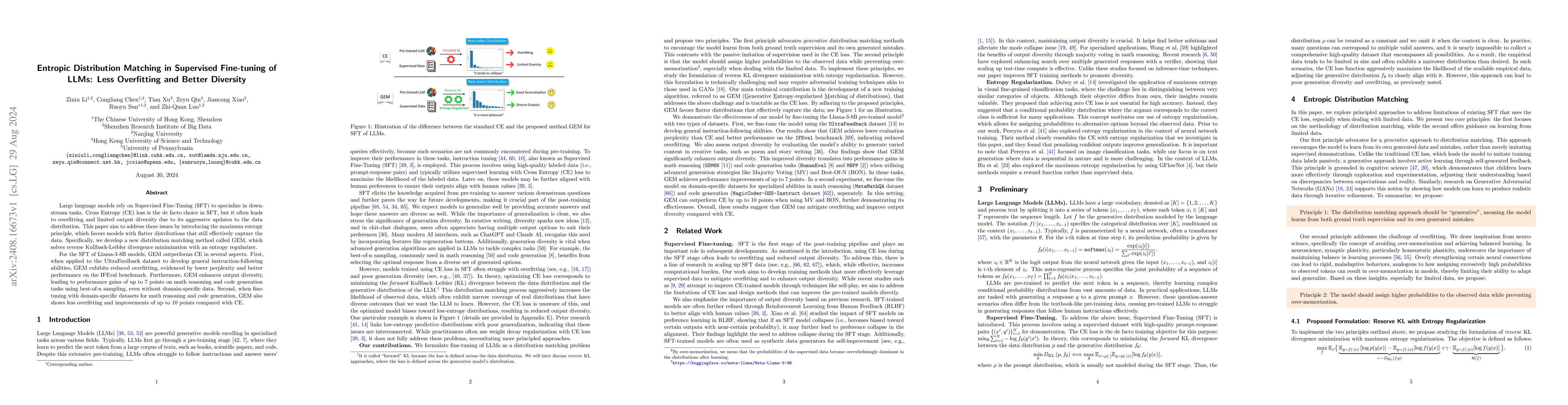 Thumbnail for Entropic Distribution Matching in Supervised Fine-tuning of LLMs: Less
  Overfitting and Better Diversity