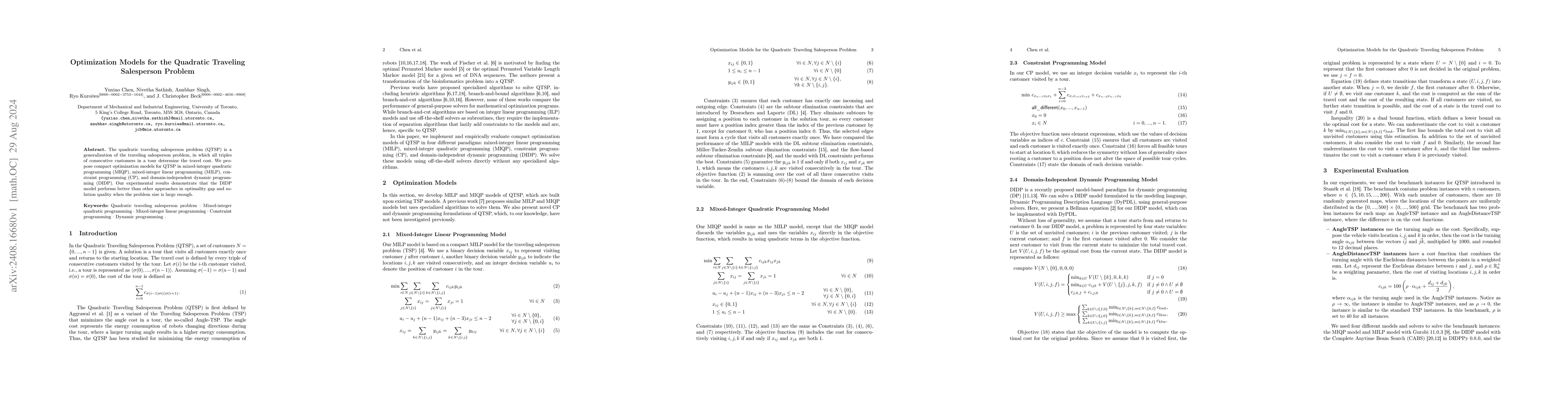 Thumbnail for Optimization Models for the Quadratic Traveling Salesperson Problem