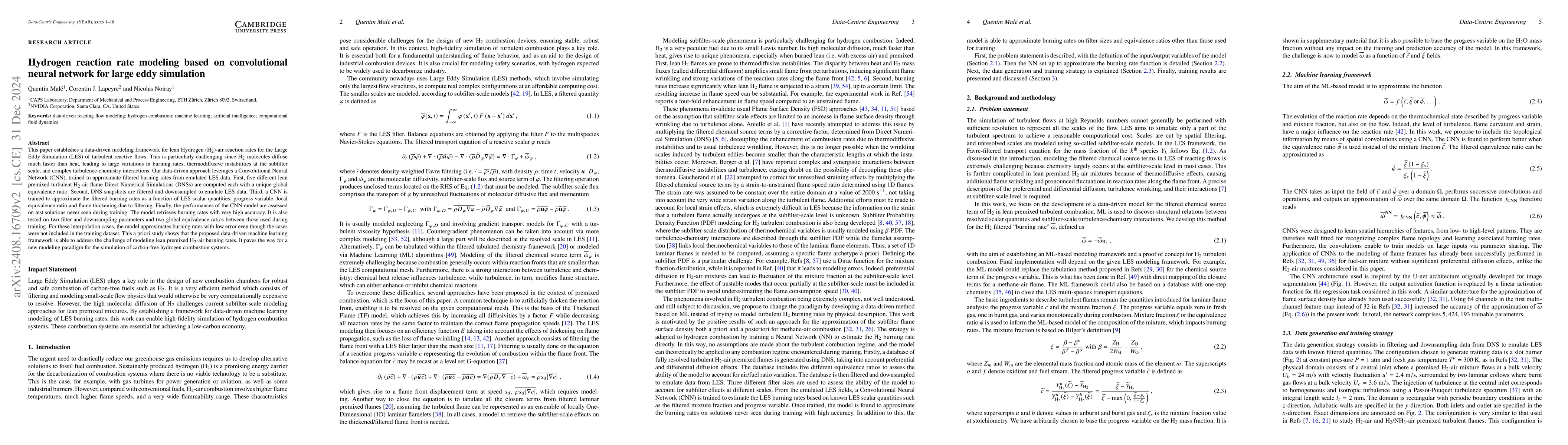 Thumbnail for Hydrogen reaction rate modeling based on convolutional neural network
  for large eddy simulation
