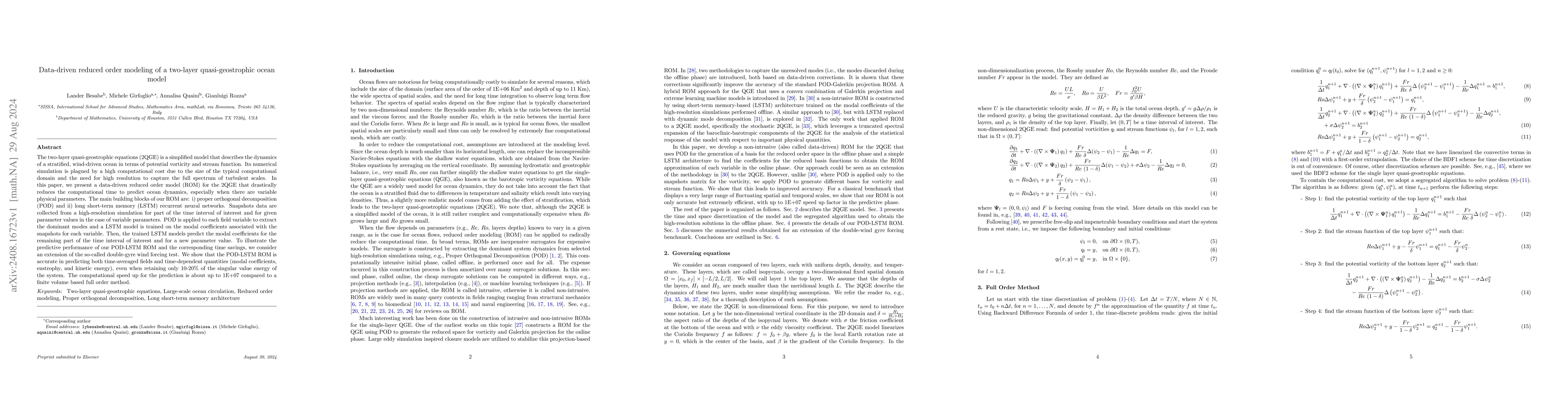 Thumbnail for Data-driven reduced order modeling of a two-layer quasi-geostrophic
  ocean model