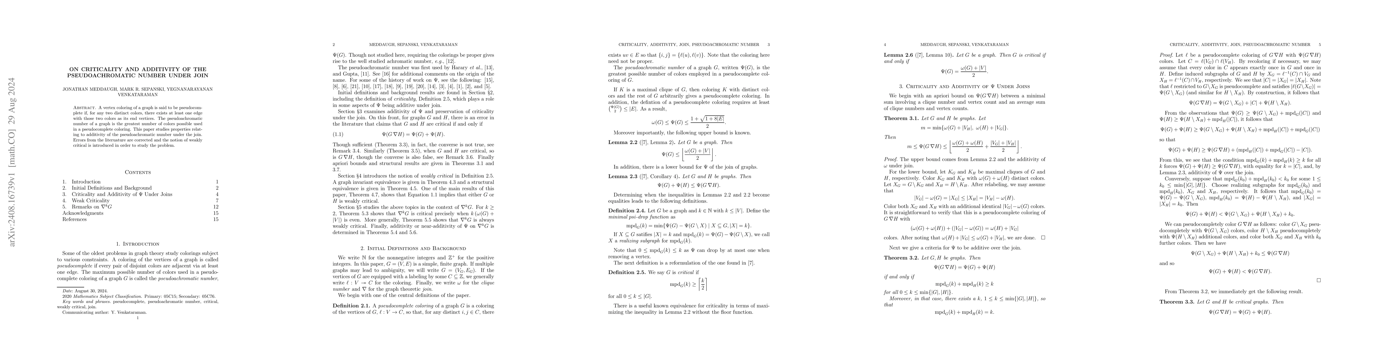 Thumbnail for On Criticality and Additivity of the Pseudoachromatic Number Under Join