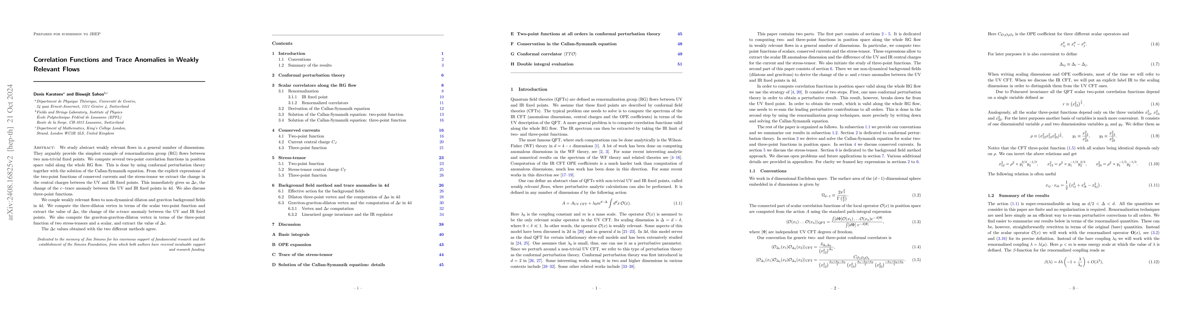 Thumbnail for Correlation Functions and Trace Anomalies in Weakly Relevant Flows
