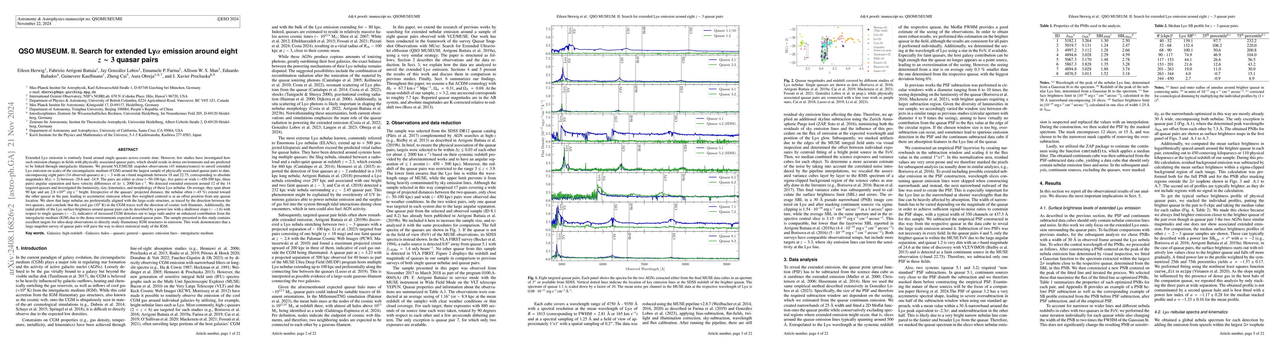 Thumbnail for QSO MUSEUM II: Search for extended Ly$α$ emission around eight $z
  \sim 3$ quasar pairs