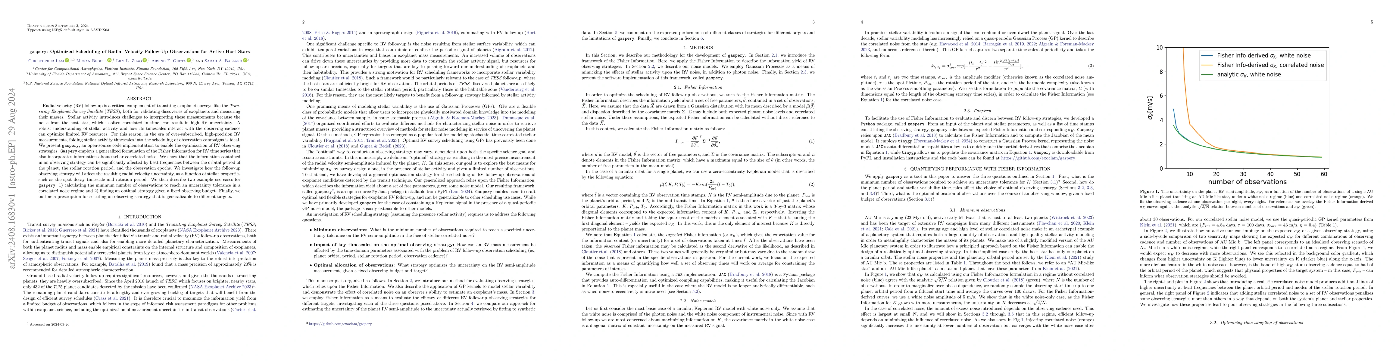 Thumbnail for gaspery: Optimized Scheduling of Radial Velocity Follow-Up Observations
  for Active Host Stars