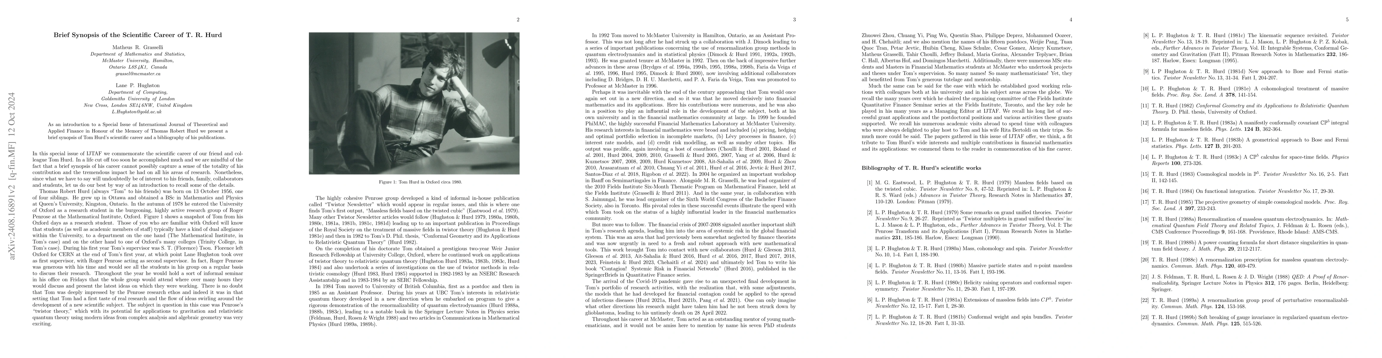 Thumbnail for Brief Synopsis of the Scientific Career of T. R. Hurd