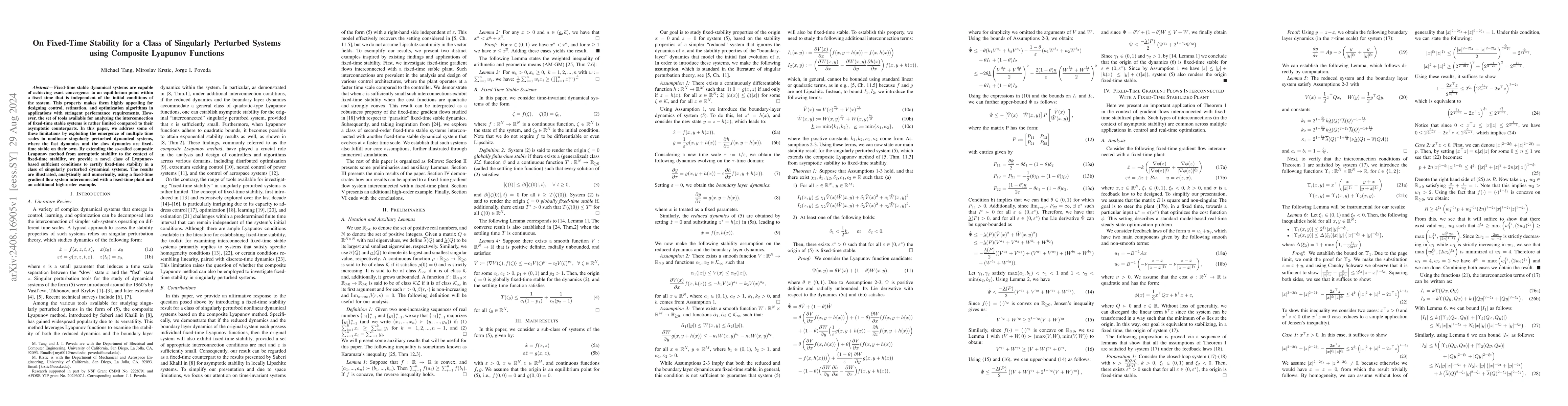 Thumbnail for On Fixed-Time Stability for a Class of Singularly Perturbed Systems
  using Composite Lyapunov Functions