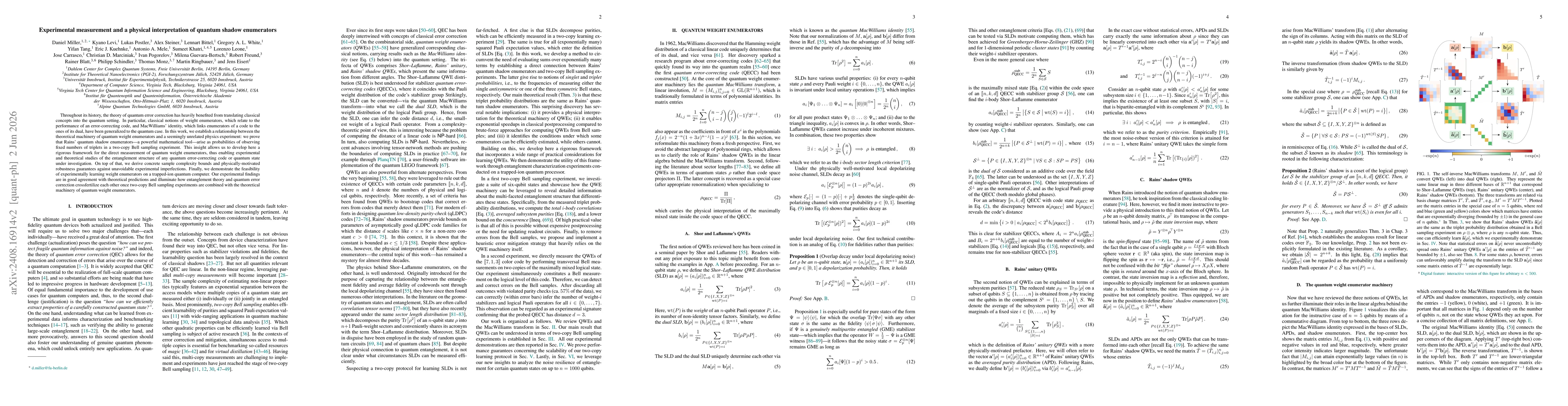 Thumbnail for Experimental measurement and a physical interpretation of quantum shadow enumerators