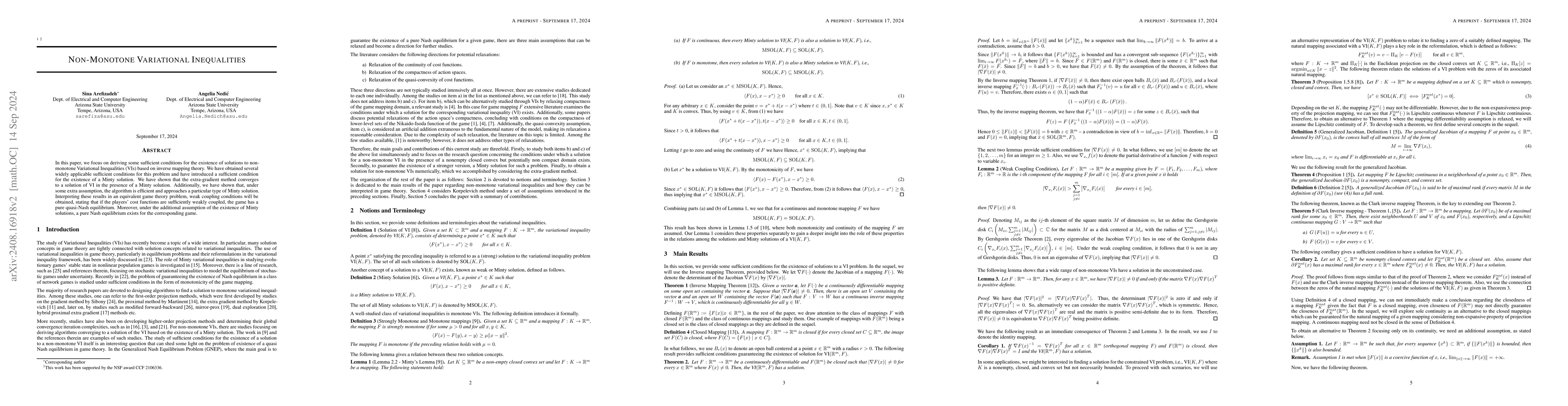 Thumbnail for Non-Monotone Variational Inequalities