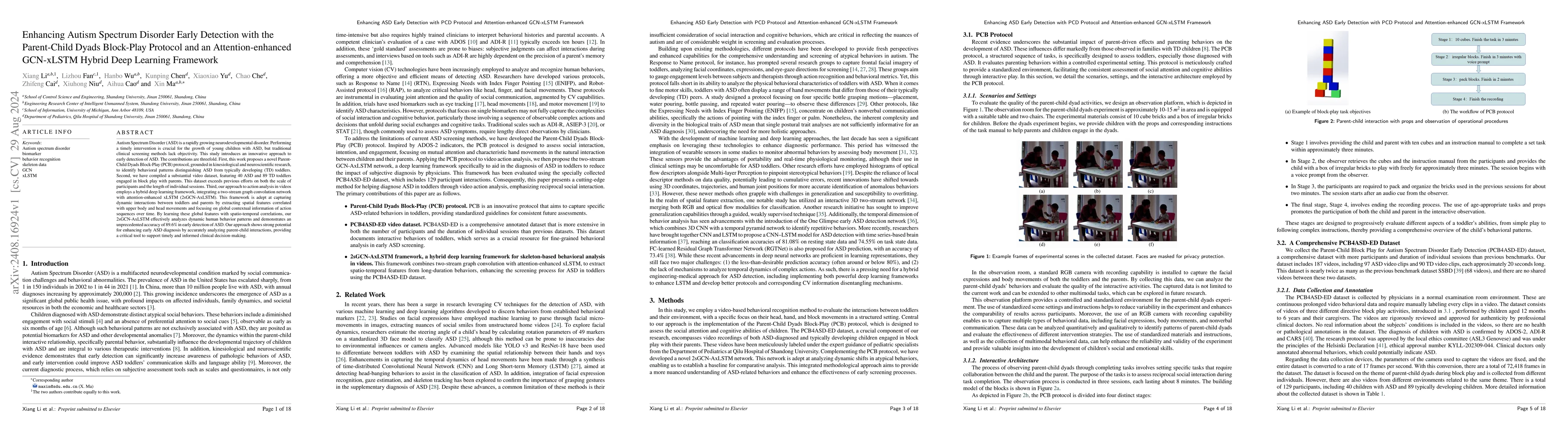 Thumbnail for Enhancing Autism Spectrum Disorder Early Detection with the Parent-Child
  Dyads Block-Play Protocol and an Attention-enhanced GCN-xLSTM Hybrid Deep
  Learning Framework