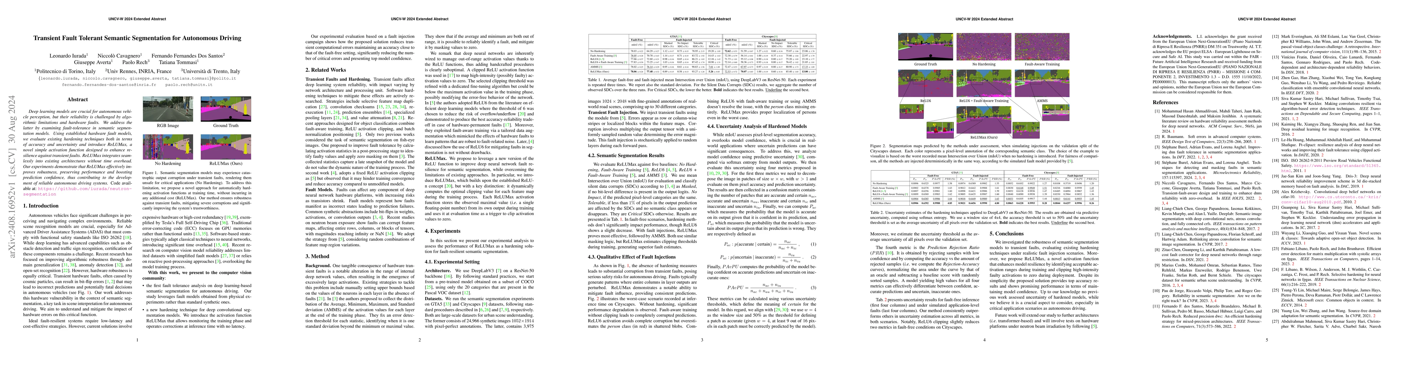Thumbnail for Transient Fault Tolerant Semantic Segmentation for Autonomous Driving