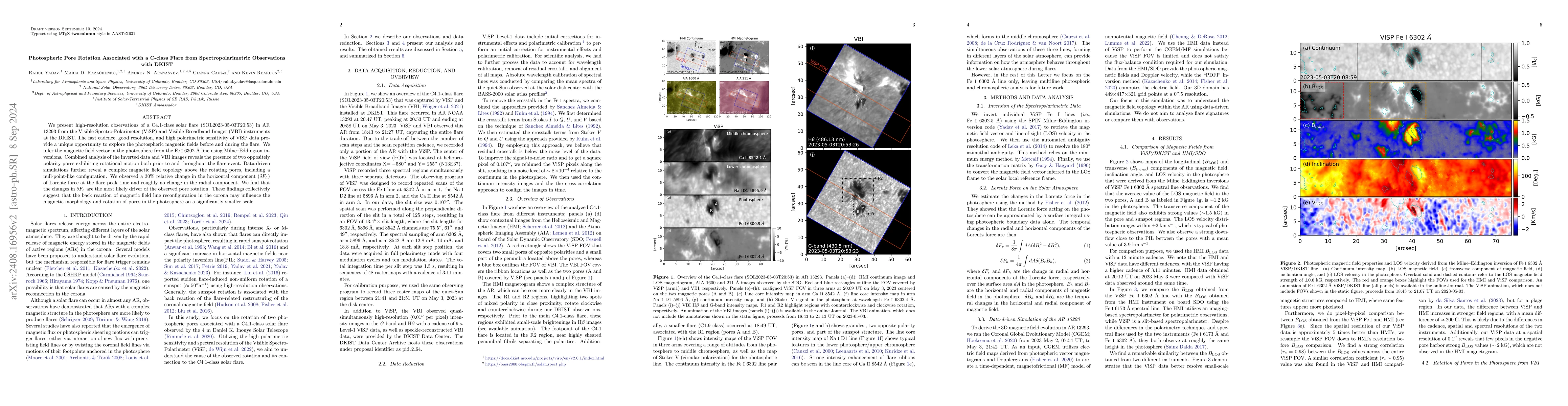 Thumbnail for Photospheric Pore Rotation Associated with a C-class Flare from
  Spectropolarimetric Observations with DKIST