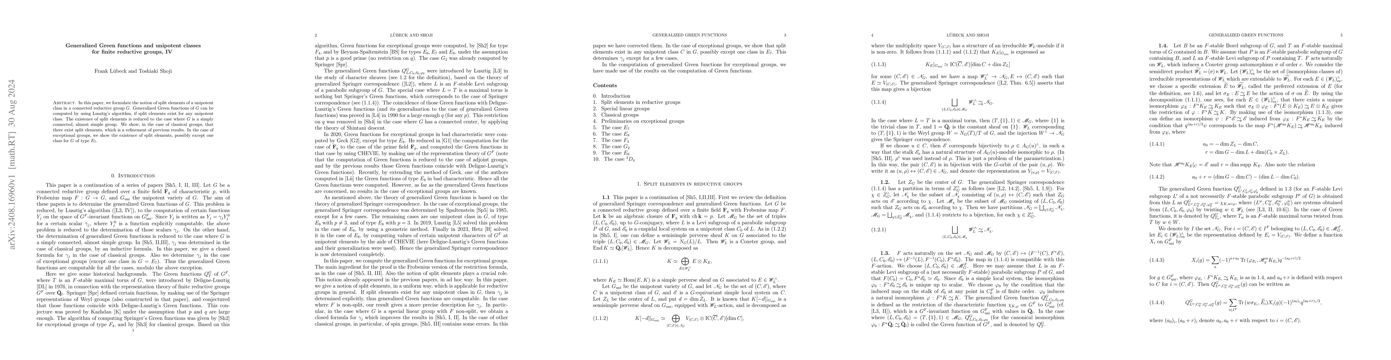 Thumbnail for Generalized Green functions and unipotent classes for finite reductive
  groups, IV