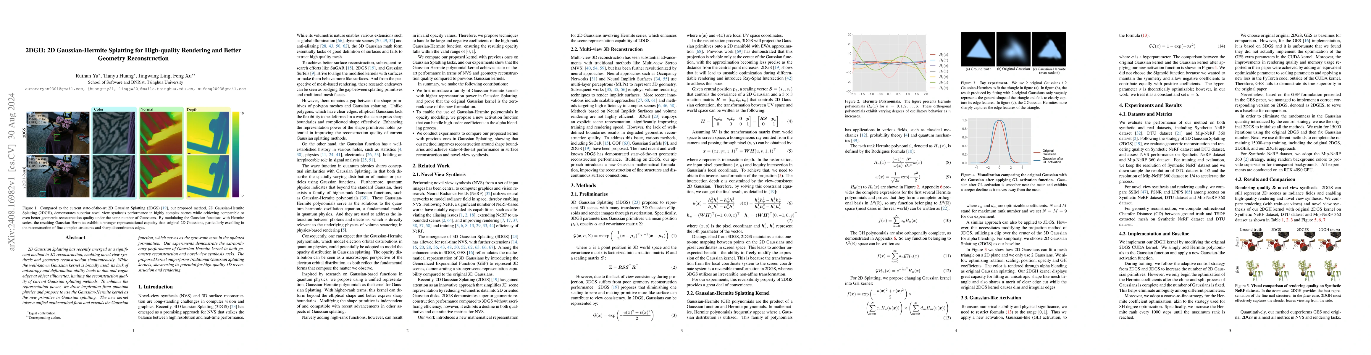 Thumbnail for 2DGH: 2D Gaussian-Hermite Splatting for High-quality Rendering and
  Better Geometry Reconstruction
