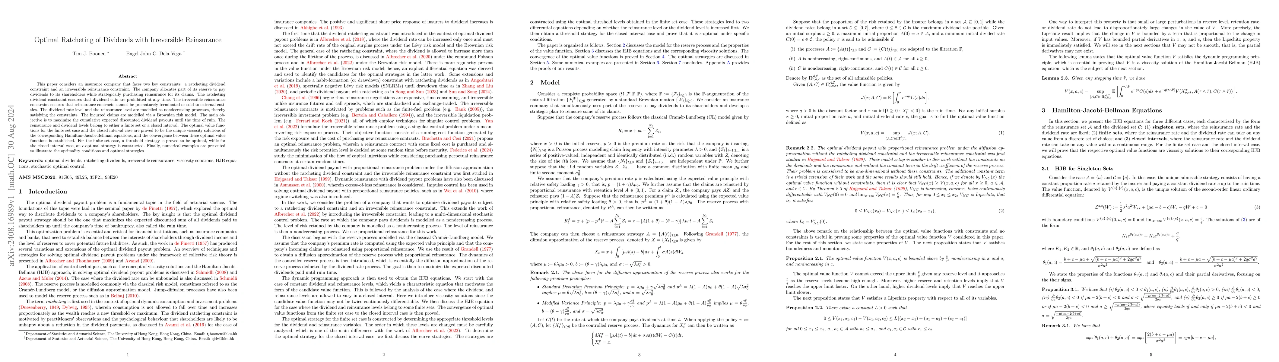 Thumbnail for Optimal Ratcheting of Dividends with Irreversible Reinsurance