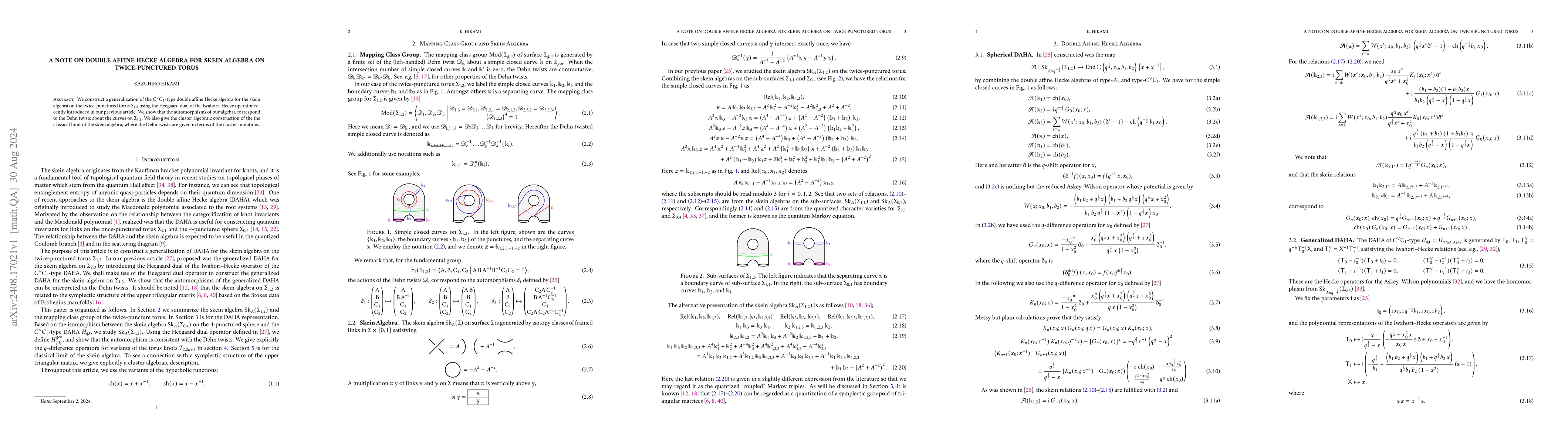Thumbnail for A note on double affine Hecke algebra for skein algebra on
  twice-punctured torus