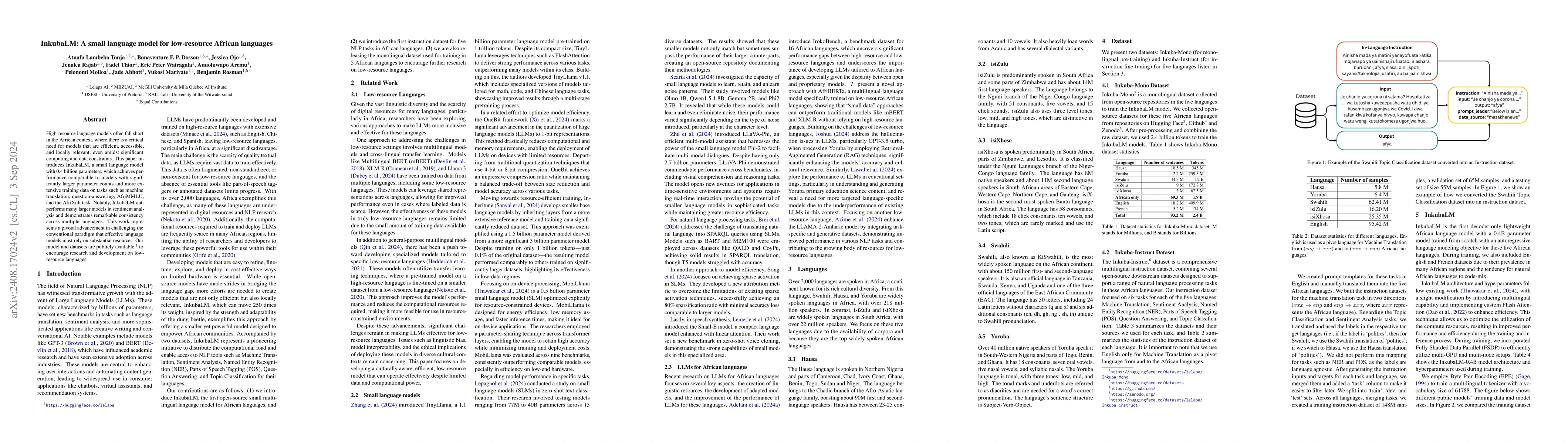 Thumbnail for InkubaLM: A small language model for low-resource African languages