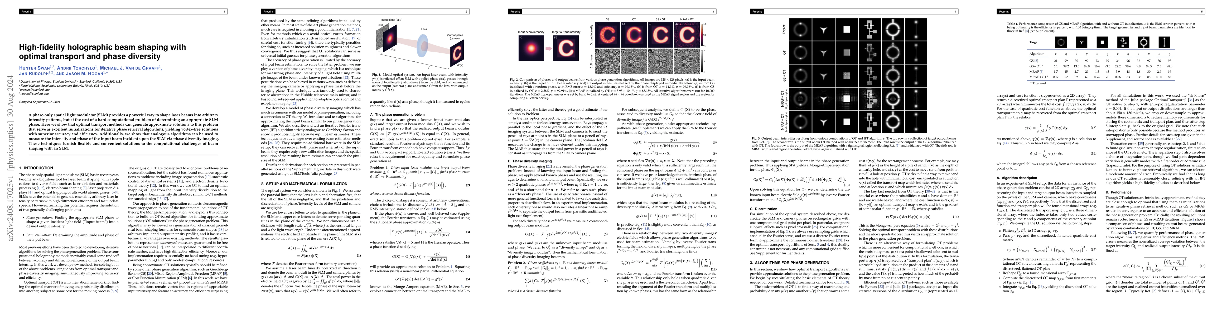 Thumbnail for High-fidelity holographic beam shaping with optimal transport and phase
  diversity