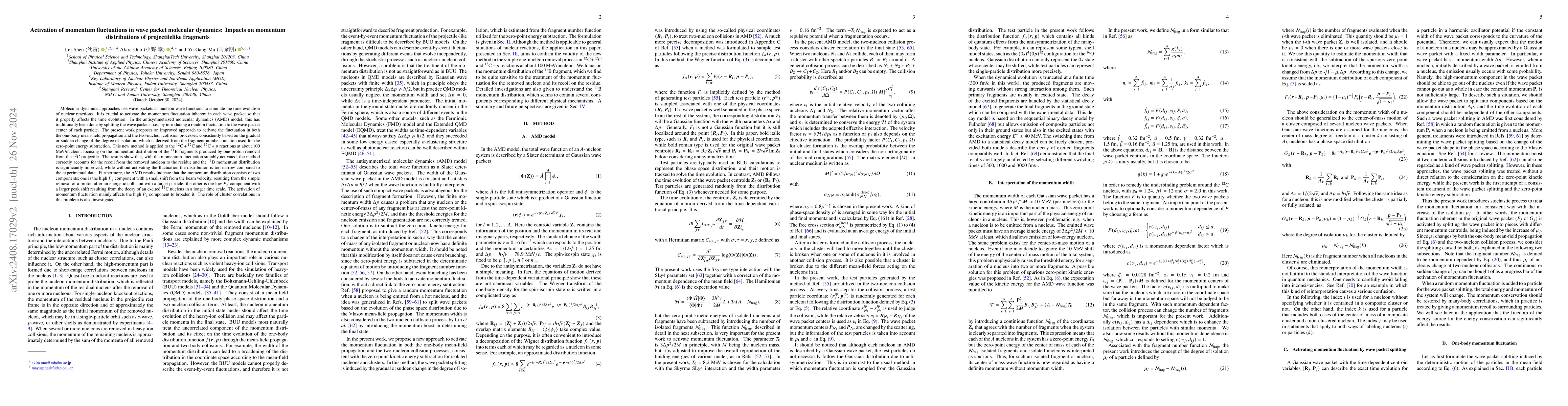 Thumbnail for Activation of momentum fluctuations in wave packet molecular dynamics:
  Impacts on momentum distributions of projectilelike fragments