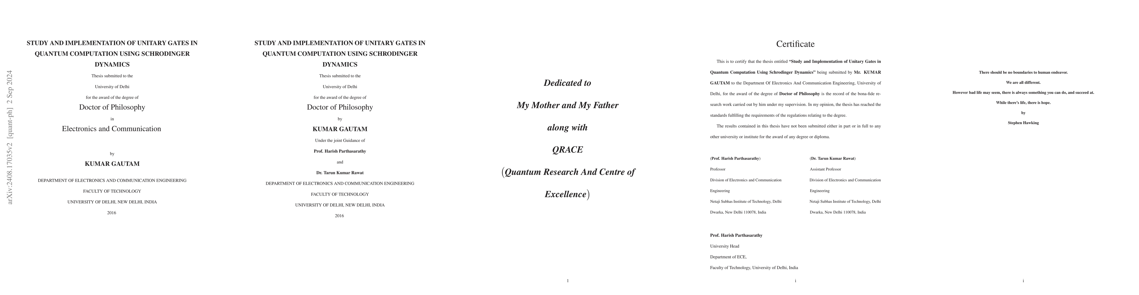 Thumbnail for Study And Implementation of Unitary Gates in Quantum Computation Using
  Schrodinger Dynamics