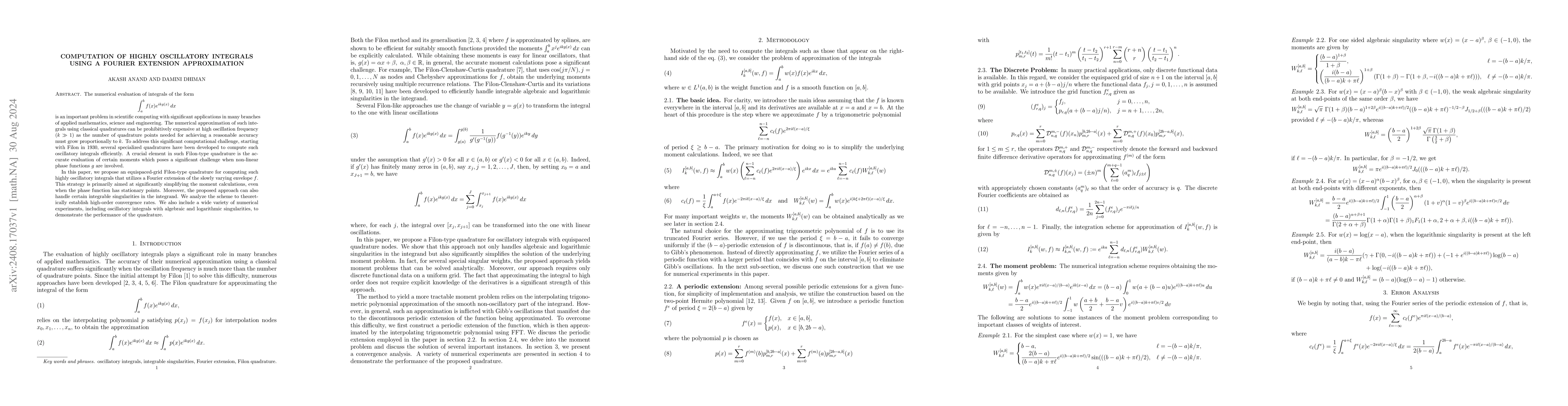 Thumbnail for Computation of highly oscillatory integrals using a Fourier extension
  approximation