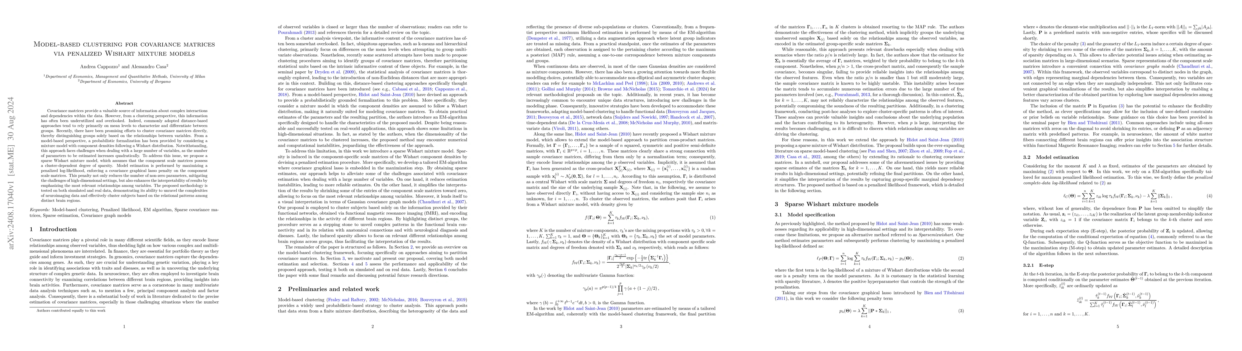 Thumbnail for Model-based clustering for covariance matrices via penalized Wishart
  mixture models
