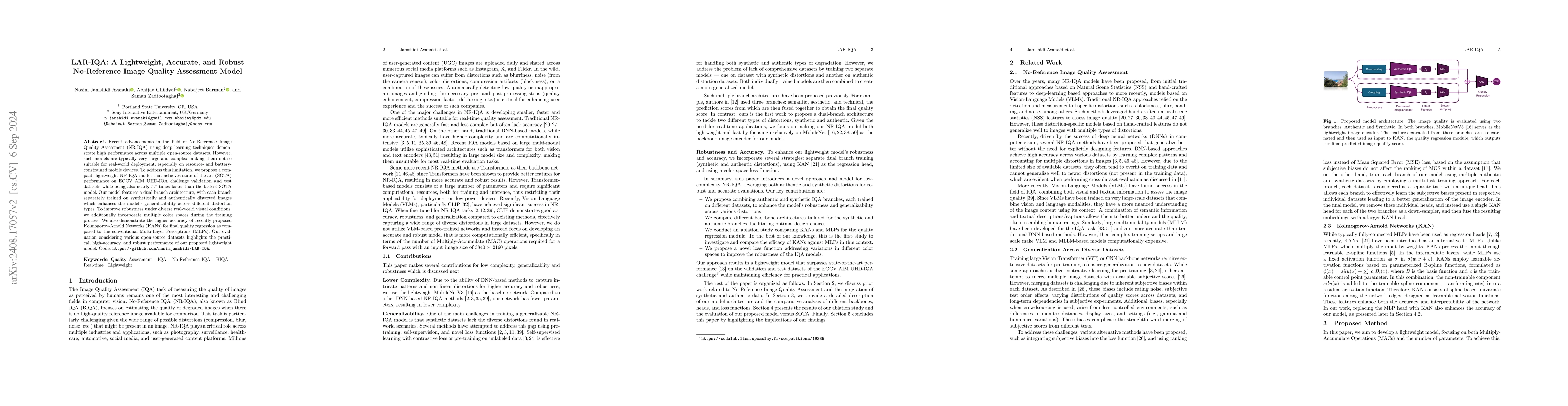 Thumbnail for LAR-IQA: A Lightweight, Accurate, and Robust No-Reference Image Quality
  Assessment Model