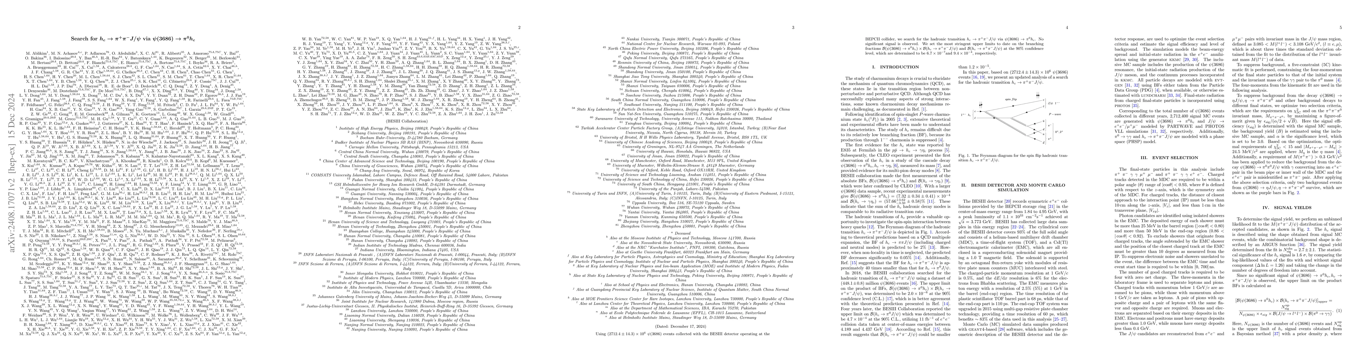 Thumbnail for Search for $h_c \to π^+π^-J/ψ$ via $ψ(3686)\to π^0h_c$