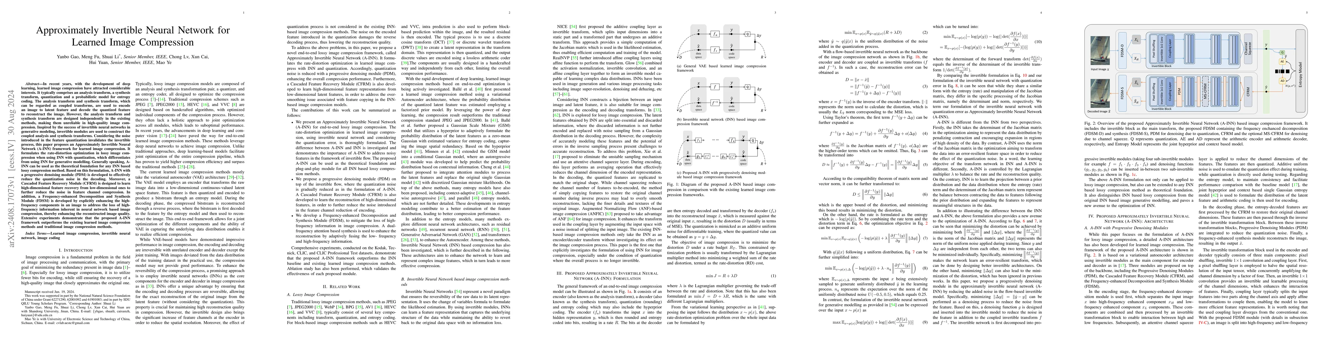 Thumbnail for Approximately Invertible Neural Network for Learned Image Compression