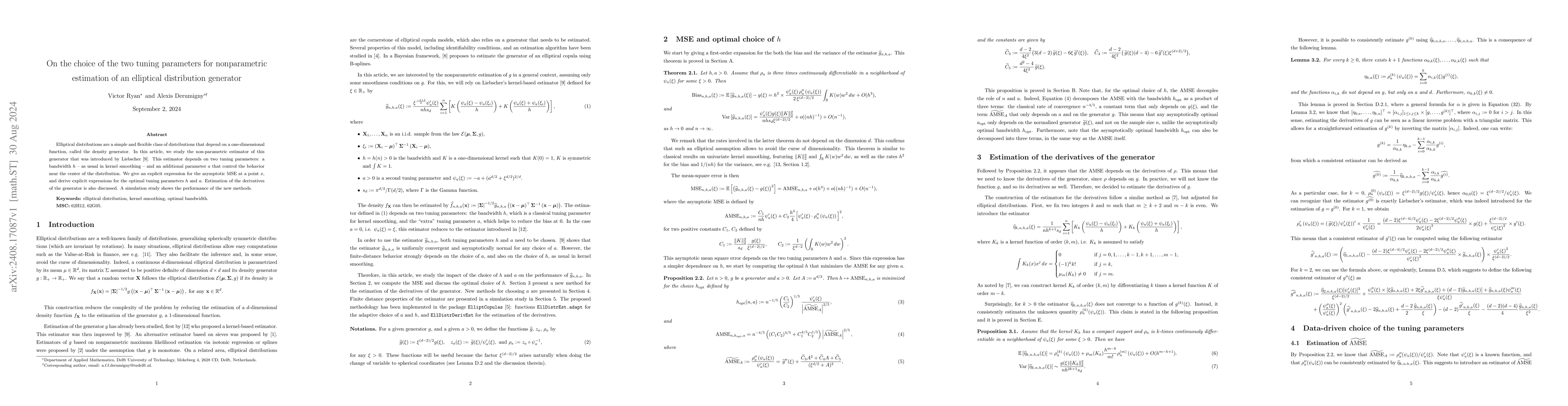Thumbnail for On the choice of the two tuning parameters for nonparametric estimation
  of an elliptical distribution generator