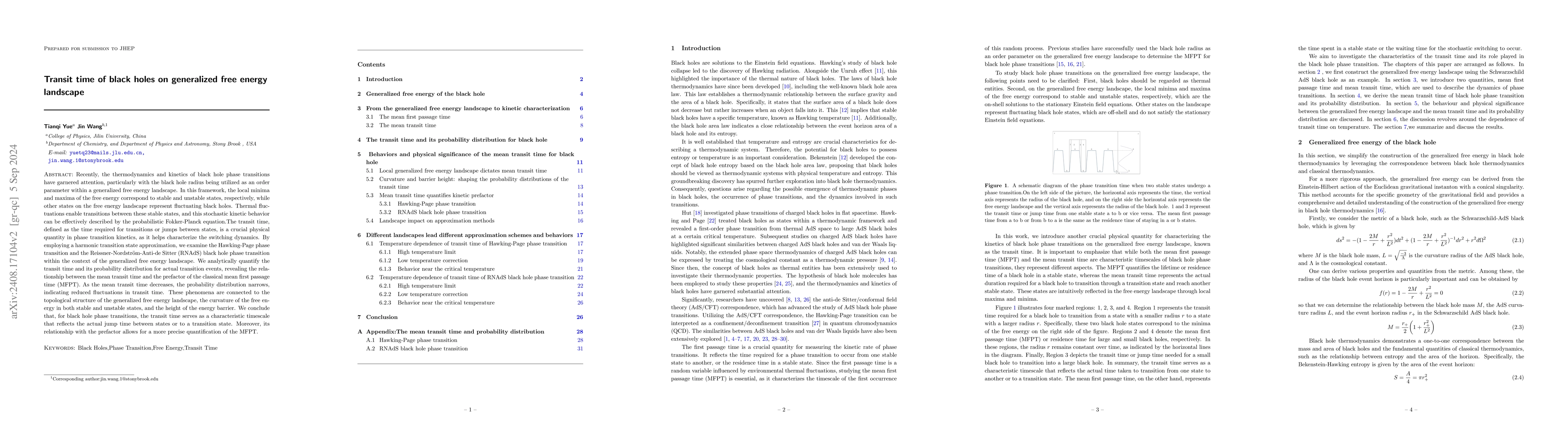 Thumbnail for Transit time of black holes on generalized free energy landscape