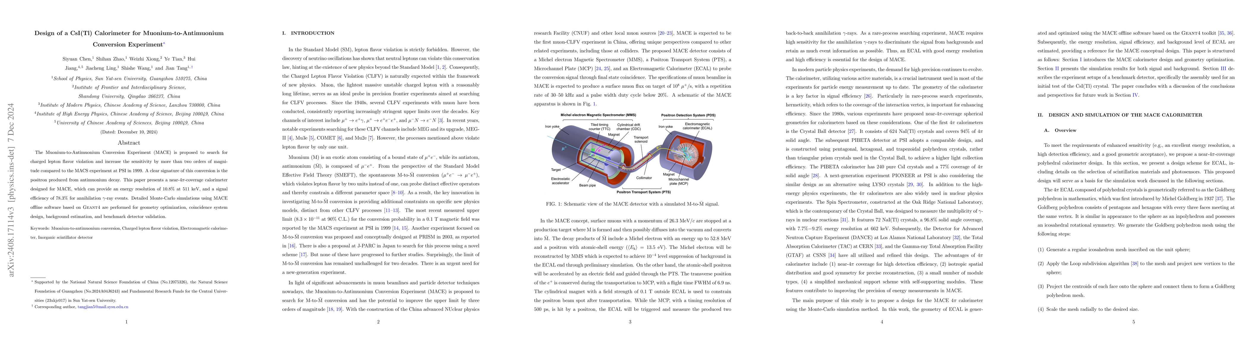 Thumbnail for Design of a CsI(Tl) Calorimeter for Muonium-to-Antimuonium Conversion
  Experiment