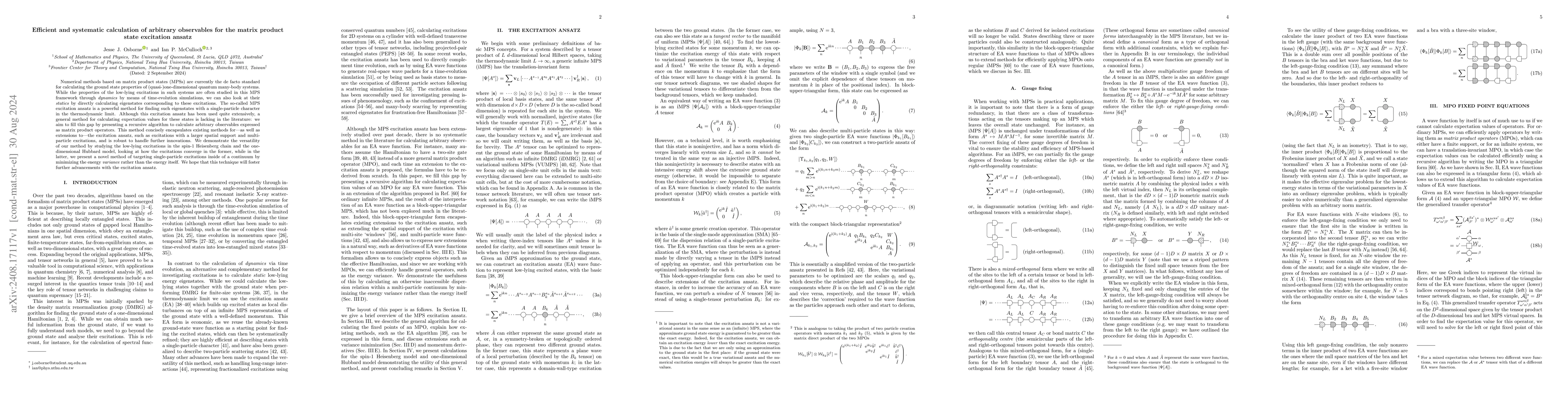 Thumbnail for Efficient and systematic calculation of arbitrary observables for the
  matrix product state excitation ansatz