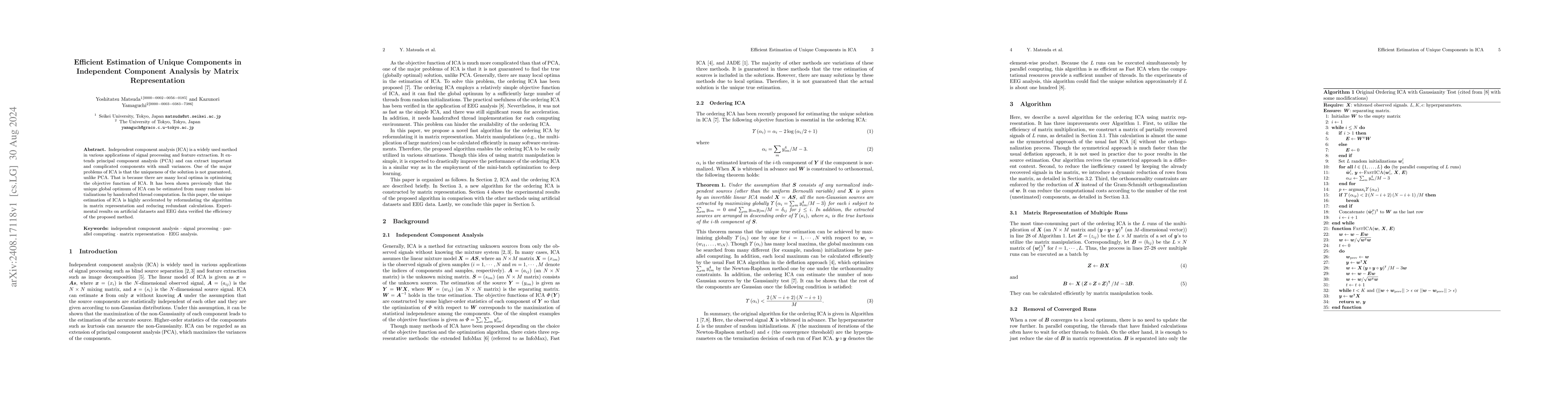 Thumbnail for Efficient Estimation of Unique Components in Independent Component
  Analysis by Matrix Representation
