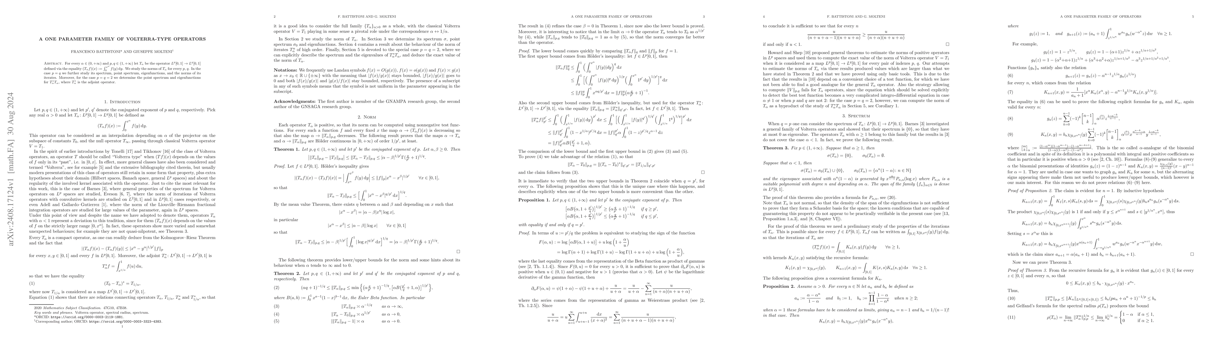 Thumbnail for A one parameter family of Volterra-type operators