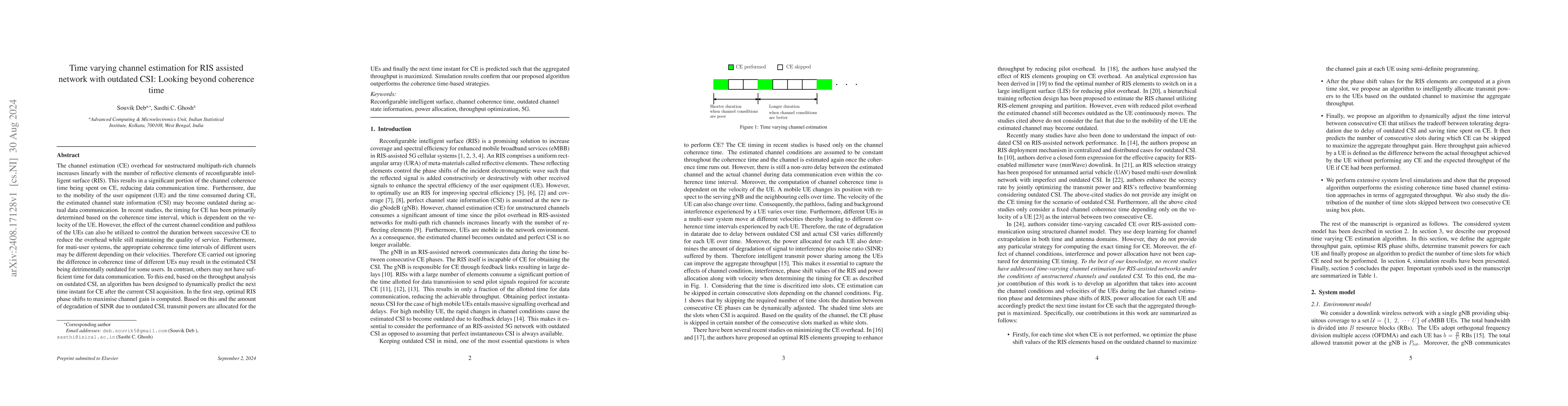 Thumbnail for Time varying channel estimation for RIS assisted network with outdated
  CSI: Looking beyond coherence time