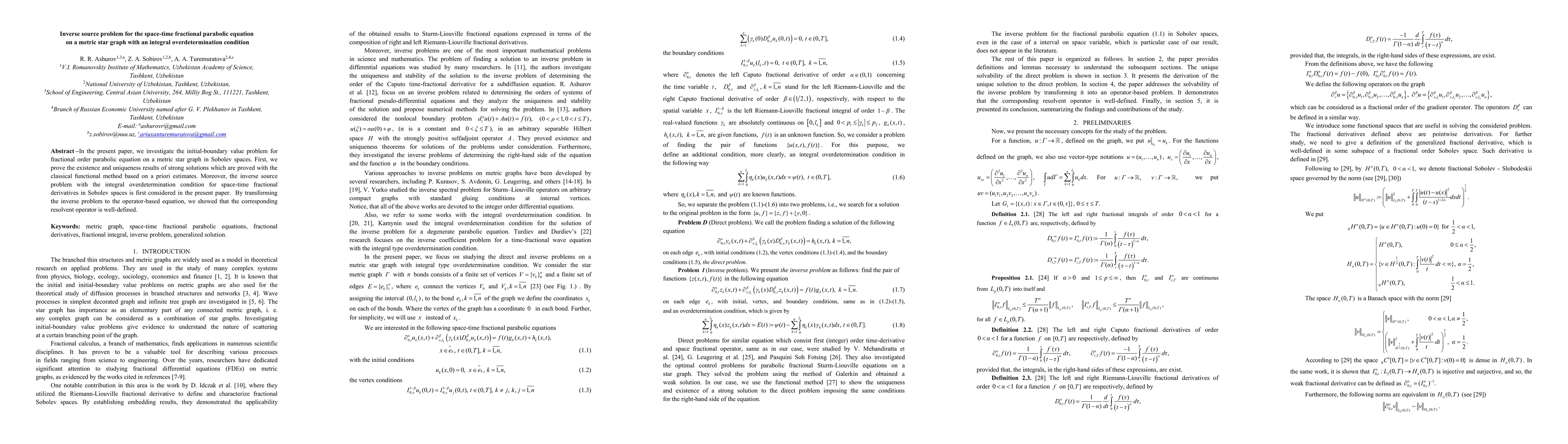 Thumbnail for Inverse source problem for the space-time fractional parabolic equation
  on a metric star graph with an integral overdetermination condition